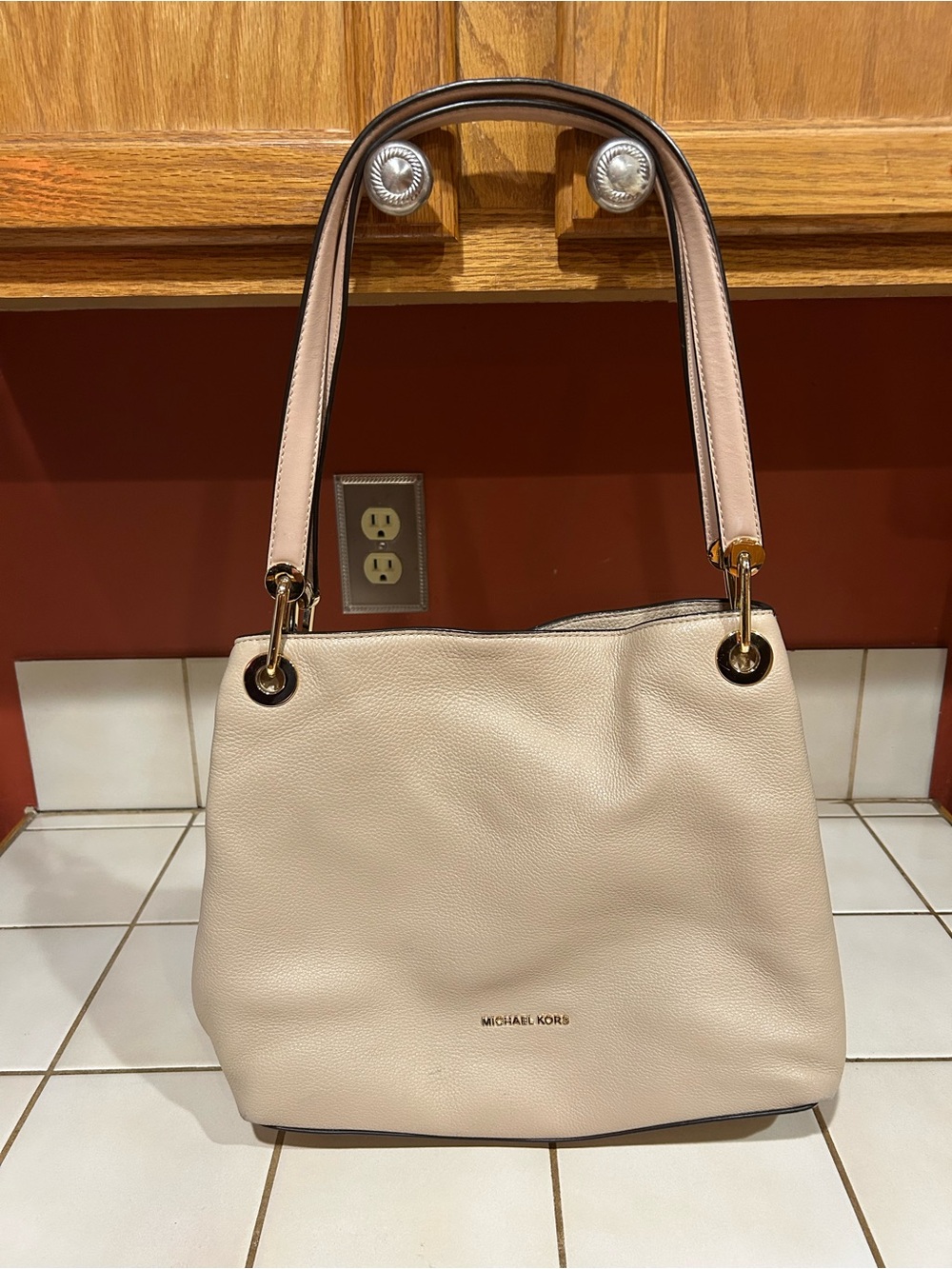 Michael Kors Pale Blush Leather Shoulder Bag with Gold Hardware